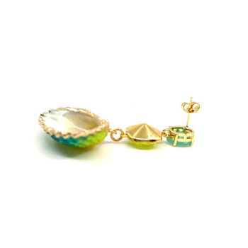 Ekaterini Ohrringe sunrise shells, Muschelanhänger, pinke Swarovski Kristale und goldenen Akzente, seite